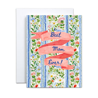 Best Mom Ever Greeting Card | Watercolor Floral Banner Mother's Day Card | A2 Greeting Card with Envelope