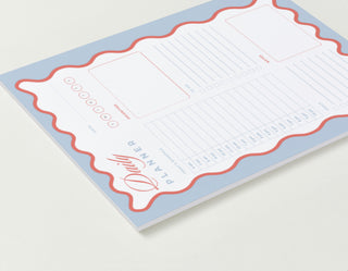 Scalloped Daily Planner Notepad | Blue & Red | 8.5 x 11, 50 Sheets