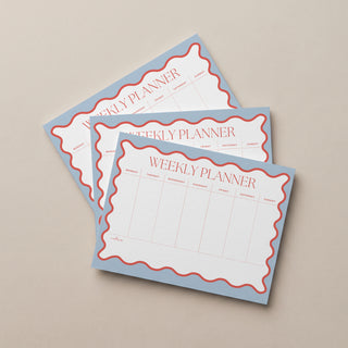 Scalloped Weekly Planner Notepad | Blue & Red | 8.5 x 11, 50 Sheets