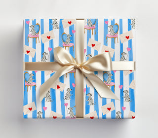 Luxury Dalmatian & Cupid Wrapping Paper (Blue Stripe | Luxury Wrapping Paper by JOSIL Paperie