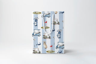 Golf Gift Bag | Watercolor Golf Cart Clubs Stripe Gift Bag for Dad | Father's Day Gift Wrap