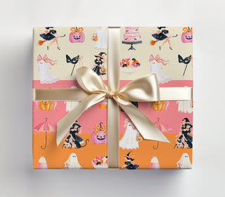 Bewitching Bows Halloween Wrapping Paper – Blush Witches & Ghosts (Set of 3 Sheets
