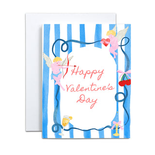 Watercolor Stripe & Cherub Valentine's Day Card (A7) | Greeting Card by JOSIL Paperie