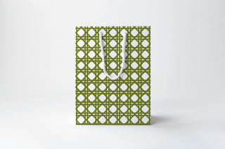 Olive Green Cane Weave Gift Bag | Rattan Pattern Gift Bag | Grandmillennial Coastal Gift Wrap