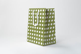 Olive Green Cane Weave Gift Bag | Rattan Pattern Gift Bag | Grandmillennial Coastal Gift Wrap