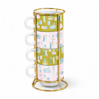 Mahjong Ladies Stacked Coffee Mug Set, 4-Piece Gold