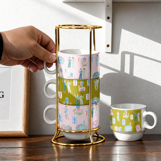Mahjong Ladies Stacked Coffee Mug Set, 4-Piece Gold