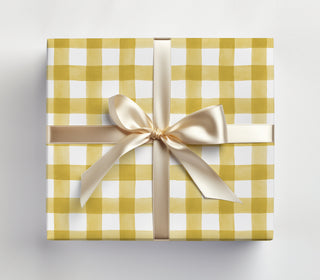 Mustard Watercolor Gingham Gift Wrap | Luxury Wrapping Paper by JOSIL Paperie