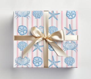 Pink Striped Sea life Gift Wrap | Luxury Wrapping Paper by JOSIL Paperie