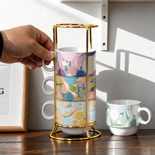 Abstract Swirl Stacked Coffee Mug Set, 4-Piece Gold