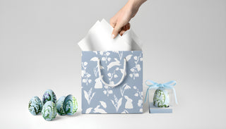 Wedgwood Blue Bunny & Lily Gift Bag (Spring/Easter Packaging | Luxury Gift Bag by JOSIL Paperie