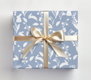 Wedgwood Blue Easter Gift Wrap | Bunny & Lily of the Valley Wrapping Paper | Elegant Spring Gift Wrap