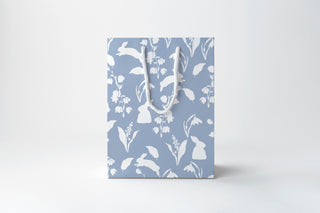 Wedgwood Blue Easter Gift Bag | Bunny & Lily of the Valley Spring Gift Bag | Elegant Botanical Easter Bag