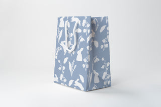 Wedgwood Blue Easter Gift Bag | Bunny & Lily of the Valley Spring Gift Bag | Elegant Botanical Easter Bag
